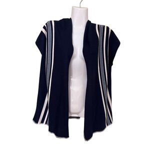 Marine Layer Navy & White Striped Open Front Knit Poncho One Size Nautical Beach